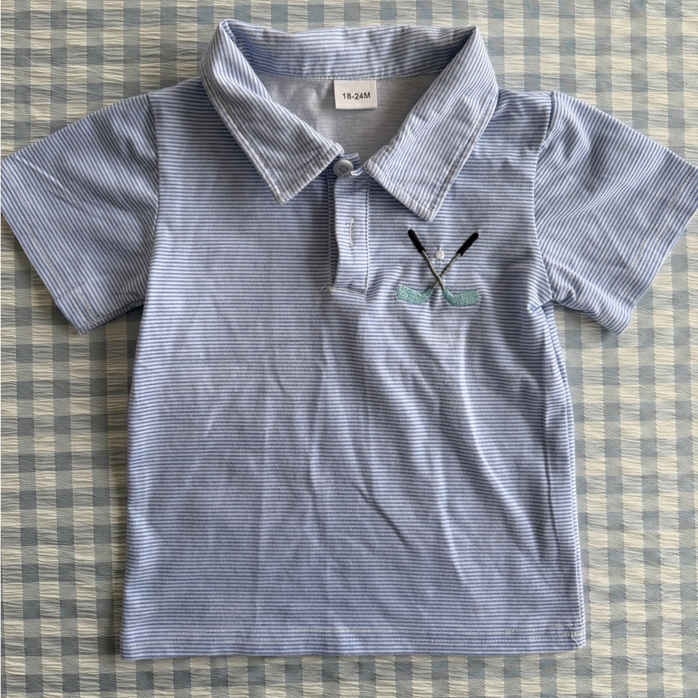 Blue Striped Toddler Golf Polo Shirt